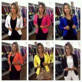 Blazer Feminino Colorido Bengaline Terninho Fashion Slim - Tam. P. M. G. GG