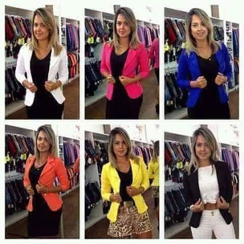 Blazer Feminino Colorido Bengaline Terninho Fashion Slim - Tam. P. M. G. GG